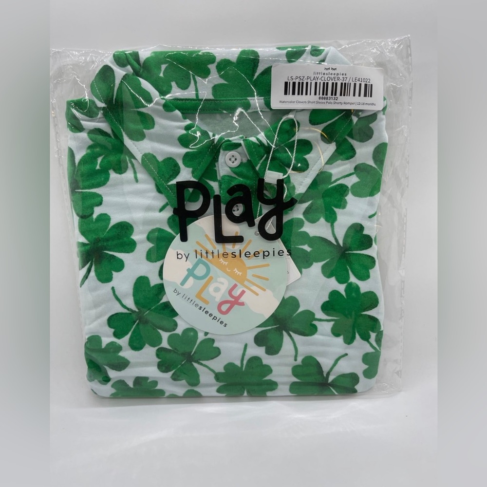 Little Sleepies Watercolor clovers shorty romper 12-18 months